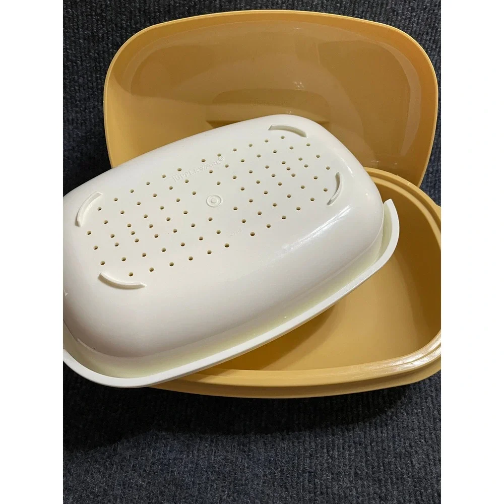 Vintage Tupperware Microwave Steamer Harvest Gold 3 Piece Set 1273 1274 1275 USA